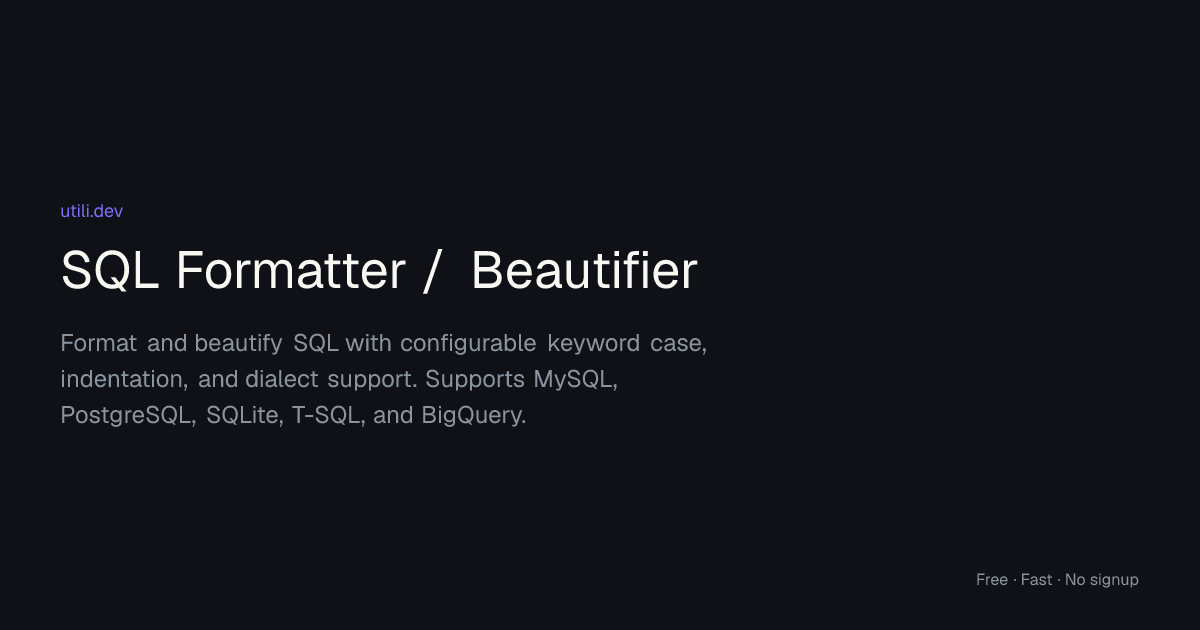 SQL Formatter & Beautifier — Free Online Tool